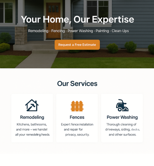 PG home services landing page created by gray web creations